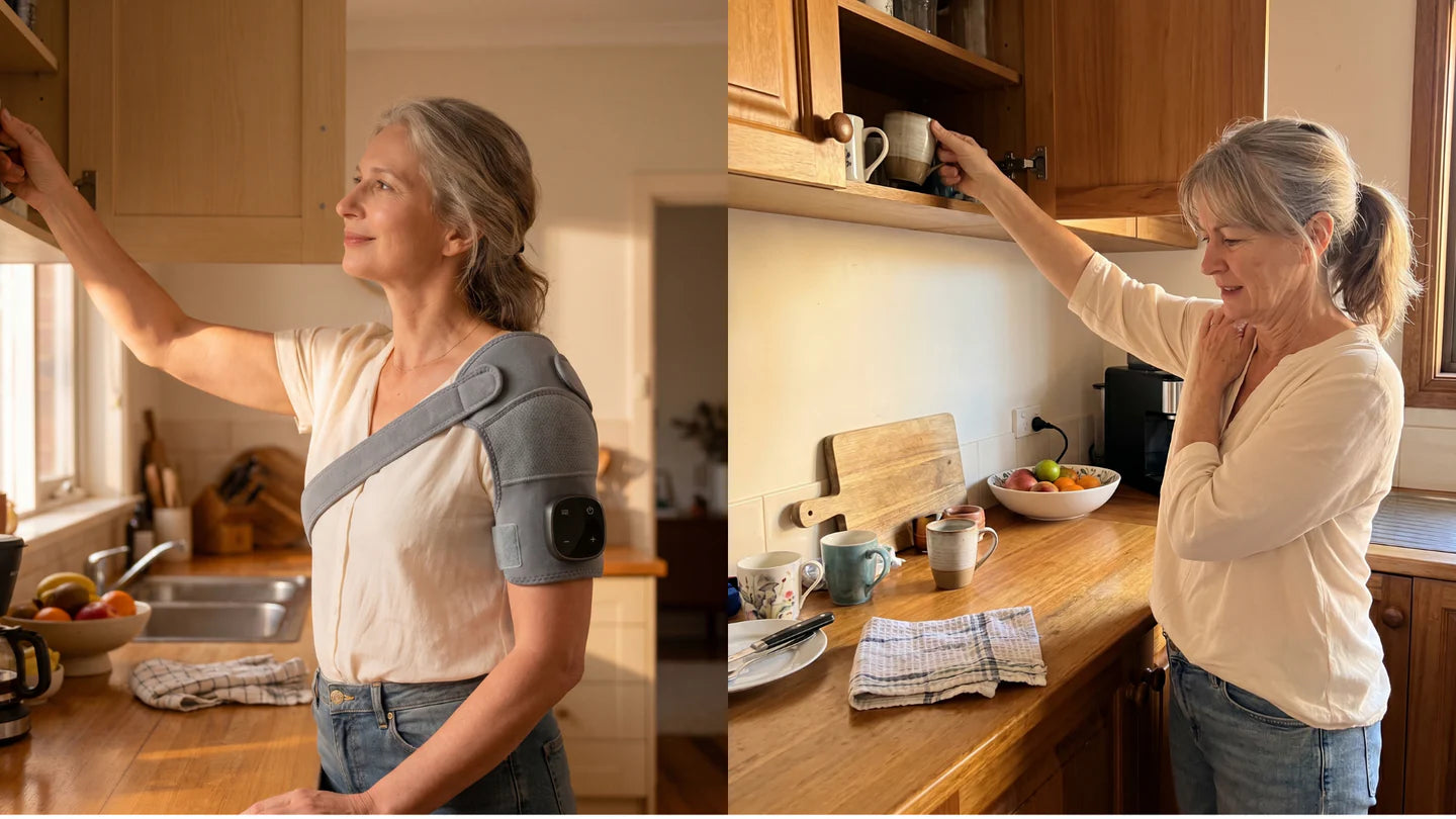 Patient holding shoulder